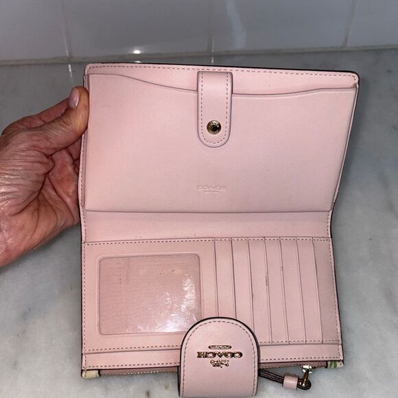Coach Wallet Wristlet Floral Wildflower Saffiano Leather Phone Case Clutch Pink - Picture 12 of 16